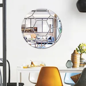 Acrylic football mirror wall sticker DIY decor for kids room, modern reflective wall art.