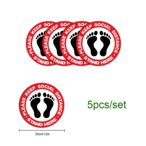 Social distancing floor stickers, 30cm round safety warning floor decals, 5pcs/set pack.