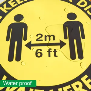 Social distance floor sticker 2m 6ft yellow waterproof anti slip safety warning decal