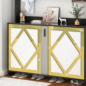 Acryl Spiegel Wandaufkleber goldenes Diamantmuster für Schrank Schuhregal Deko