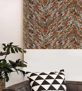 Detailed view of herringbone pattern wall sticker, stylish home decor for modern interior spaces.