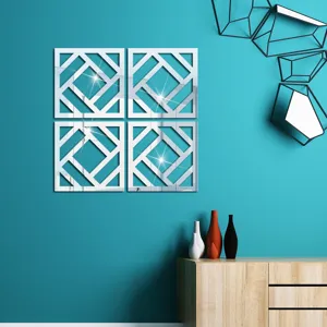 3D geometric acrylic mirror wall sticker set, modern self-adhesive decorative wall art.