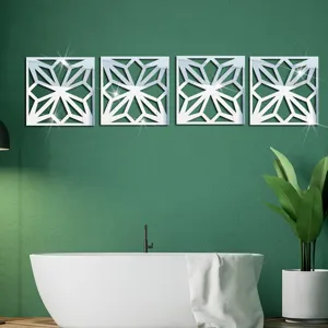 3D geometric acrylic mirror wall stickers, square decorative panels for modern home interior decor.