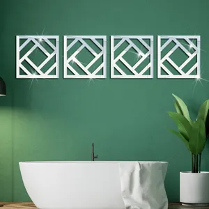 3D acrylic mirror wall stickers, geometric square mosaic wall decor for modern home.