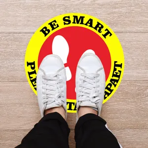 Social distancing floor sticker warning sign anti-slip PVC decal for office retail store safety.