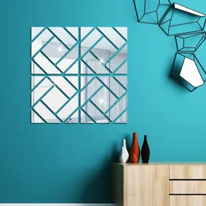 Detailed view of 3D geometric acrylic mirror wall sticker, self-adhesive panel.