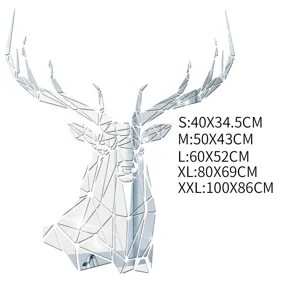 Acrylic mirror geometric deer head wall sticker, self-adhesive 3D home background decor.