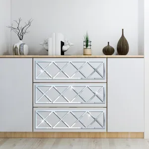 Sticker Mural Miroir Acrylique Grille Diamant Géométrique Auto-adhésif Décoration Maison