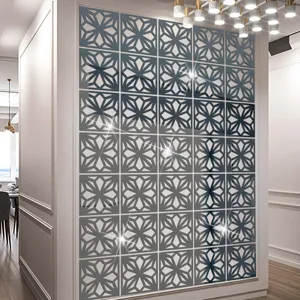 Detail shot of 3D geometric acrylic mirror wall sticker, modern decorative tile interior.