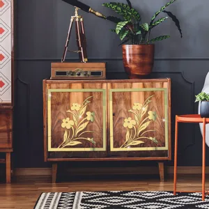 Acryl Spiegel Schrankaufkleber, goldene Blumen Wandtattoos, selbstklebende Möbeldeko.