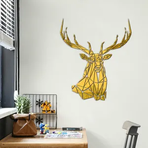 Gold geometric deer head acrylic mirror wall sticker for modern home decor background.