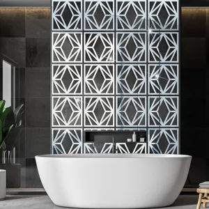 3D Geometrische Spiegel Acryl Muursticker Moderne Diamanten Wanddecoratie voor Badkamer