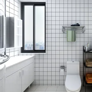 Modern waterproof self-adhesive wall sticker with grid pattern for kitchen and bathroom decor.