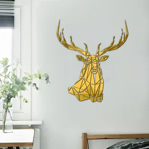 Acrylic mirror deer head wall sticker 3D geometric gold animal home decor background