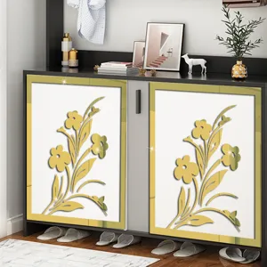 Acryl Spiegel Wandaufkleber selbstklebende Blumendekoration für Schrankmöbel und Flur.