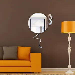 Adesivo murale specchio acrilico fenicottero per decorazione soggiorno di dettaglio