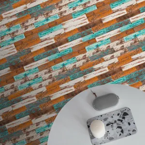 3D faux wood grain tile sticker self-adhesive wall floor decor for home room interior design