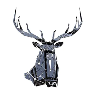 Acrylic mirror deer head wall sticker detail, geometric design, self adhesive home decor.