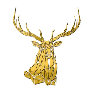 Gold geometric deer head acrylic mirror wall sticker, self-adhesive 3D home decor decal.