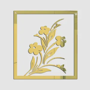 Goldener Spiegel Acryl Wandaufkleber Detail, Blumen und Rahmen Design für Möbelschränke.