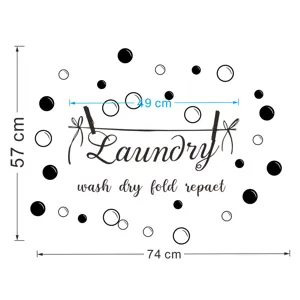 Acrylic laundry wall sticker with quote bubbles, black and white minimalist design, 74x57cm