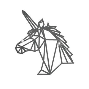 Geometrisches Einhorn Acryl Spiegel Wandaufkleber Detailansicht, ideal für Heimdekoration.