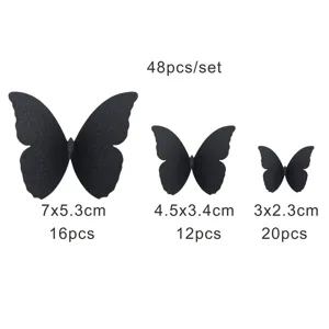 3D butterfly wall sticker set detail showing three sizes and 48 pieces for room decor.