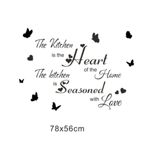 Acrylic mirror wall sticker with kitchen English quotes and butterflies for home decor detail.
