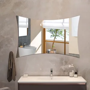 Curved wall mirror for bathroom, modern decorative wave mirror sticker for home decor.