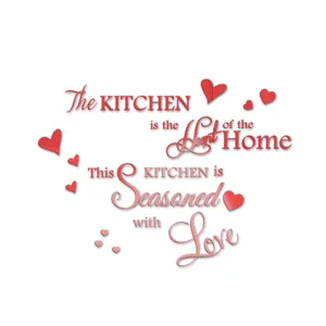 Acrylic English Quote Kitchen Wall Sticker 3D Mirror Wall Art Home Decor Red Hearts