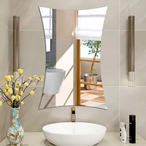 Detailed view of irregular wall mirror in stylish bathroom scene, elegant decor reflection