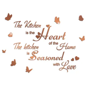 Acrylic mirror wall sticker with English quotes and butterfly decor for kitchen home decor.