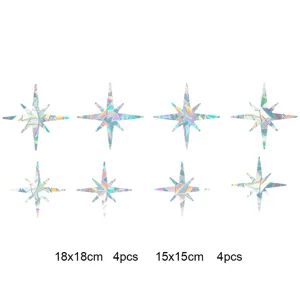 Holographic prism window sticker static cling glass film star shapes decor 8pcs pack