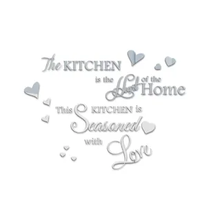 Silver acrylic mirror kitchen wall stickers, quote letter art decals for home decor.