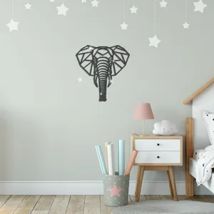 Geometrischer Elefant Acryl Wandaufkleber in einem modernen Kinderzimmer Szenen Detail.