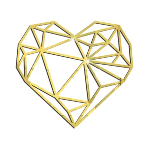 Goldener geometrischer Herz Acryl Spiegel Wandaufkleber, moderne 3D Deko Aufkleber.