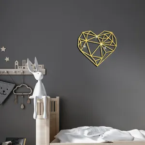 Goldener geometrischer Herz Acryl Spiegel Wandaufkleber für moderne Wohn- und Kinderzimmer.