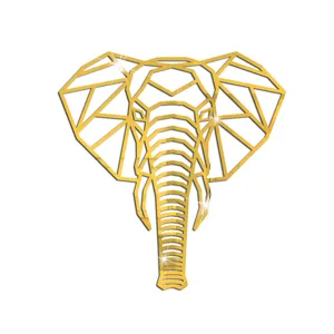Goldene geometrische Elefant Acryl Spiegel Wandaufkleber Detailansicht, moderne Deko.