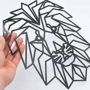 Geometrische leeuw muursticker zwart acryl moderne dierlijke kunstdecoratie voor thuis kamer.