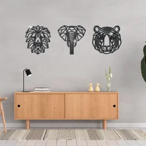 Geometrische Tier Wandaufkleber moderne schwarze Löwe Elefant Tiger Kopf Wanddeko Set