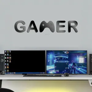 Acrylic mirror GAMER wall sticker with game controller design for living room and bedroom decor.