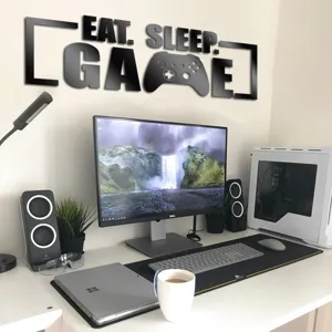 Acrylic Mirror Game Wall Sticker Eat Sleep Game Gaming Room Wall Decor Decals 3D DIY