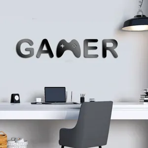 Acrylic gamer wall sticker 3D mirror game controller letter wall decor for bedroom living room