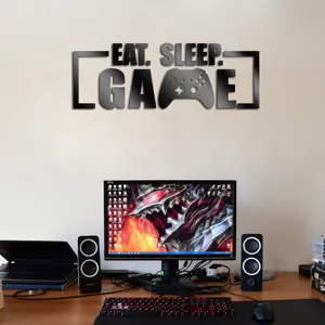 Acrylic mirror game wall sticker for living room bedroom decor, eat sleep game design.