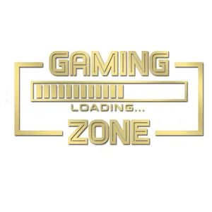 Acrylic mirror wall sticker detail featuring gaming loading zone text design in gold.