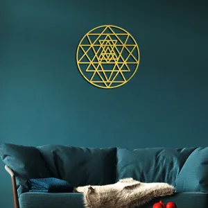 Gold sacred geometry wall art decor, acrylic mirror wall sticker for living room interior.