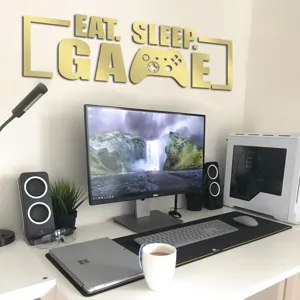 3D acrylic game controller wall sticker for bedroom and living room decor, glossy gold finish.