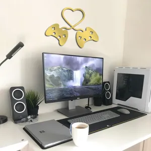 Gold acrylic gaming controller heart wall sticker 3D DIY mirror sticker for room decor
