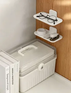 Wall-mounted folding storage rack punch-free desktop organizer for small items and glasses.