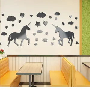 DIY pegatinas de pared espejo acrilico unicornio para habitacion infantil decoracion